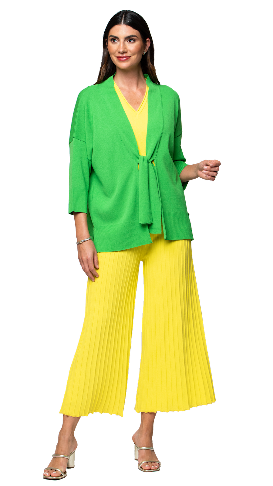 Giuliana Plisse-Look Cropped Wide Leg Pants; Lemon - FINAL SALE