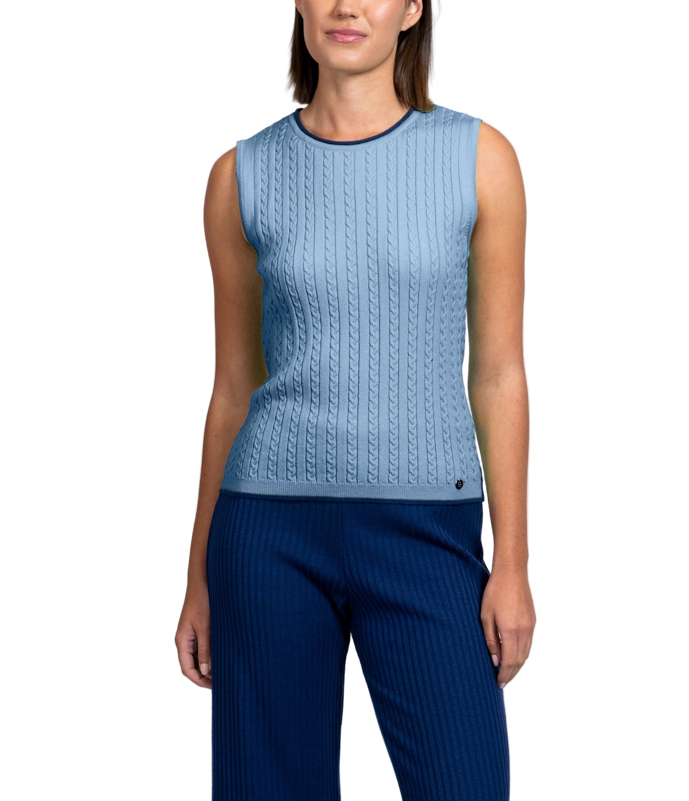 Kirsten Cable-Knit Top Tank Top, Sky Blue / Navy