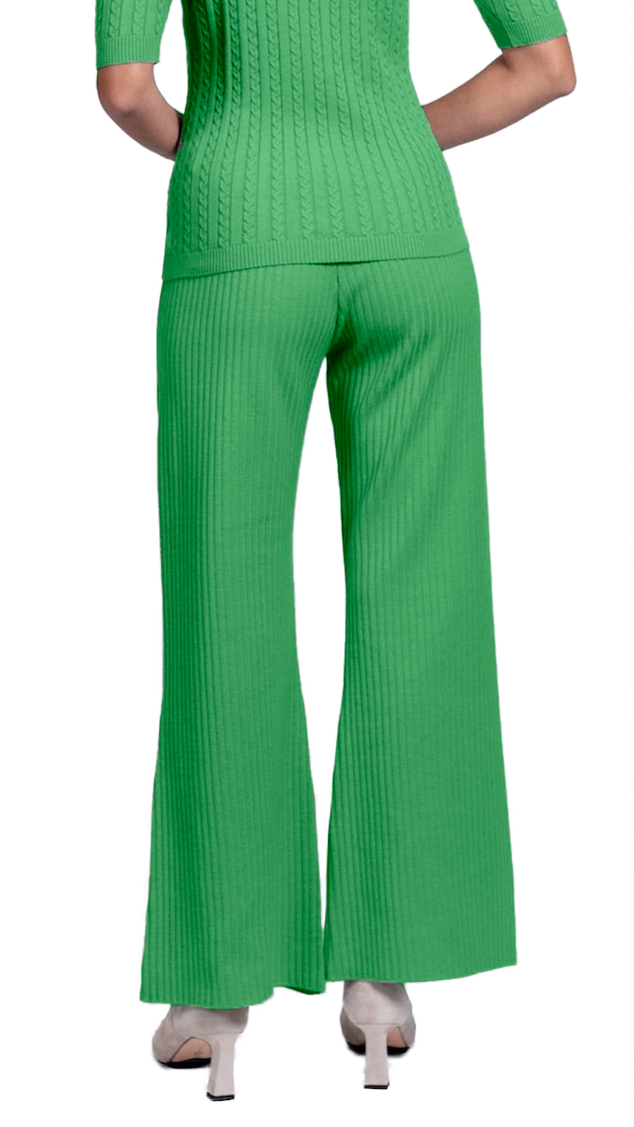 Camilla Rib-Knit Wide Leg Pants; Green