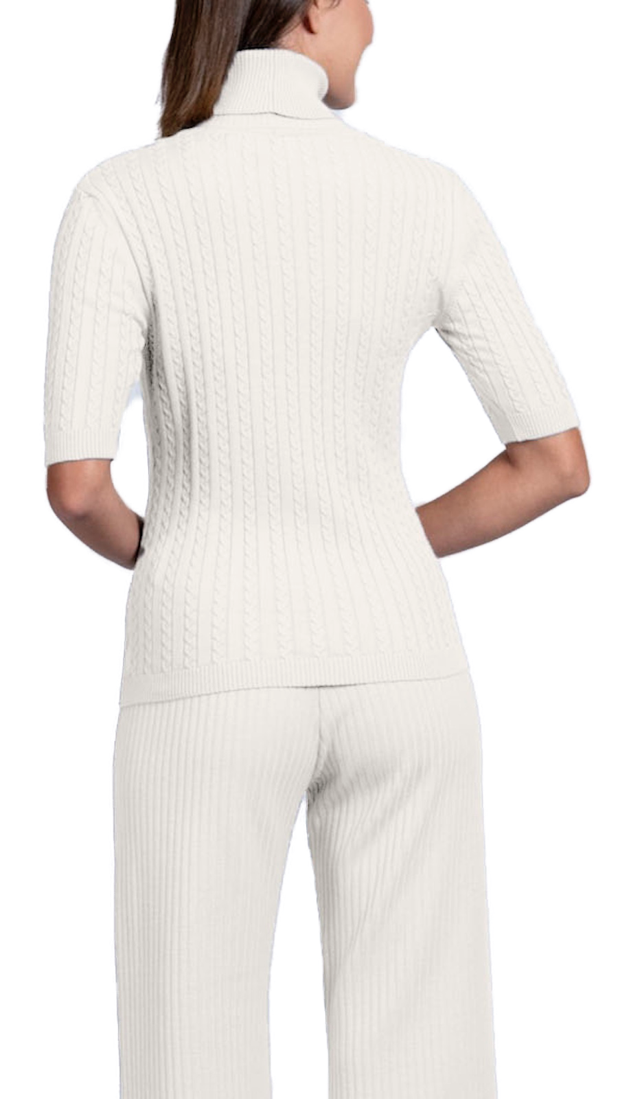 Sherri Short Sleeved Cable-Knit Turtleneck, Winter White
