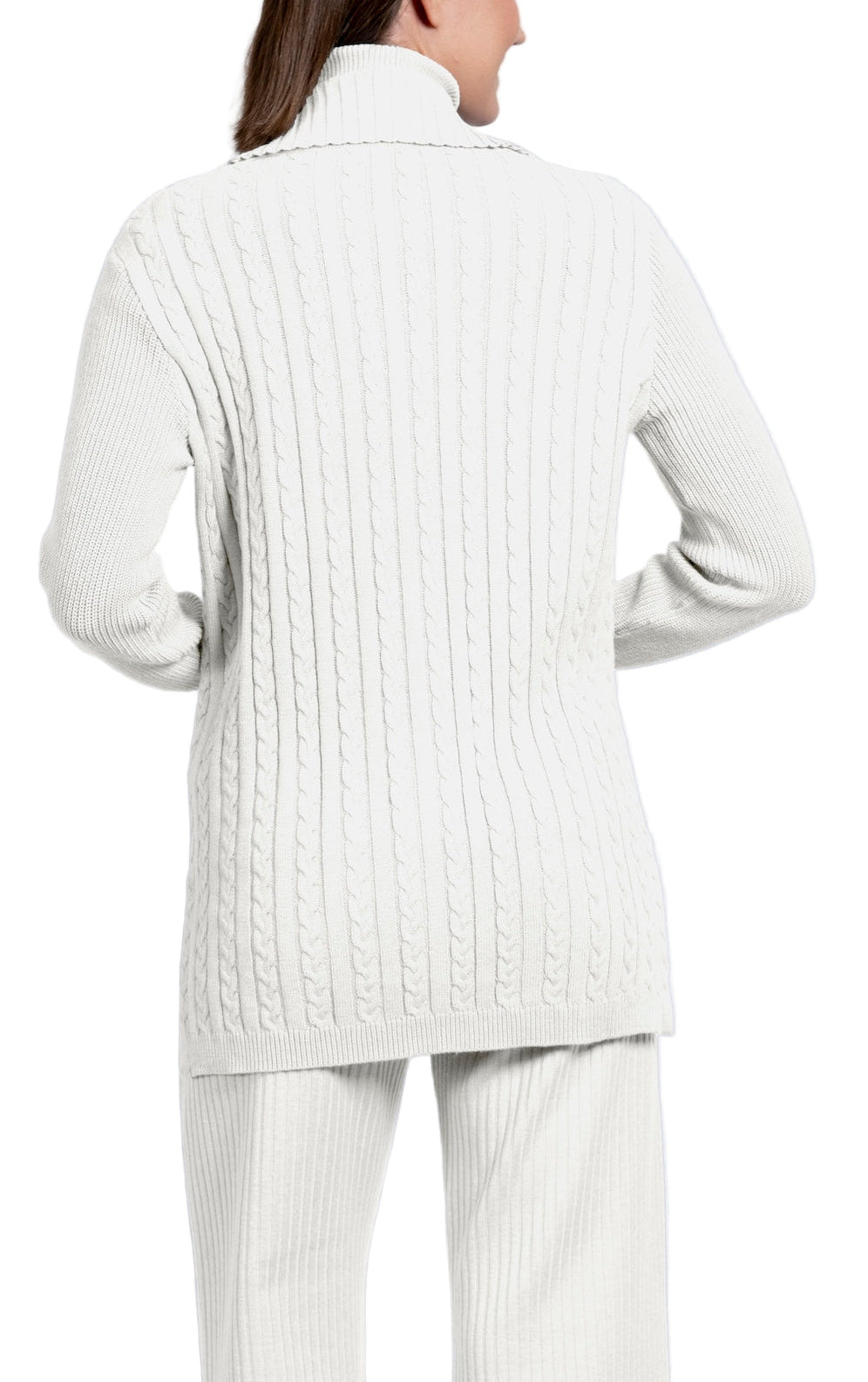 Shirley Mid-Length Cable-Knit Cardigan, Winter White