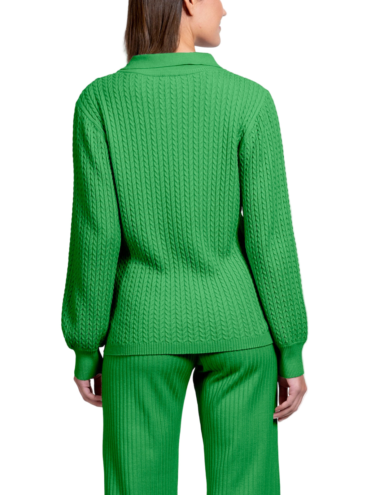 Hope Long Sleeved Crew-Neck Cable-Knit Top, Green