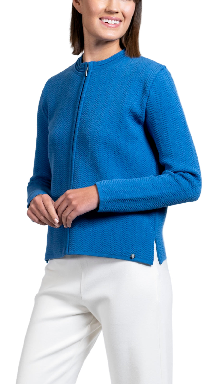 Sheila Wave-Knit Jacket ; Ocean Blue