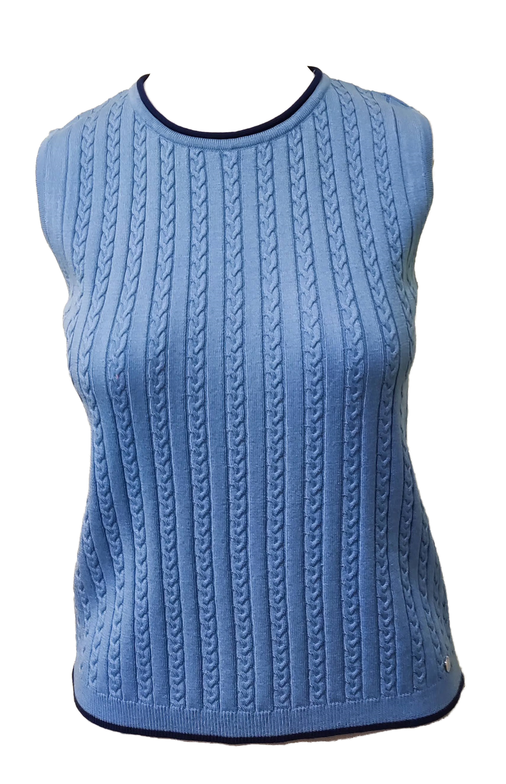 Kirsten Cable-Knit Top Tank Top, Sky Blue / Navy