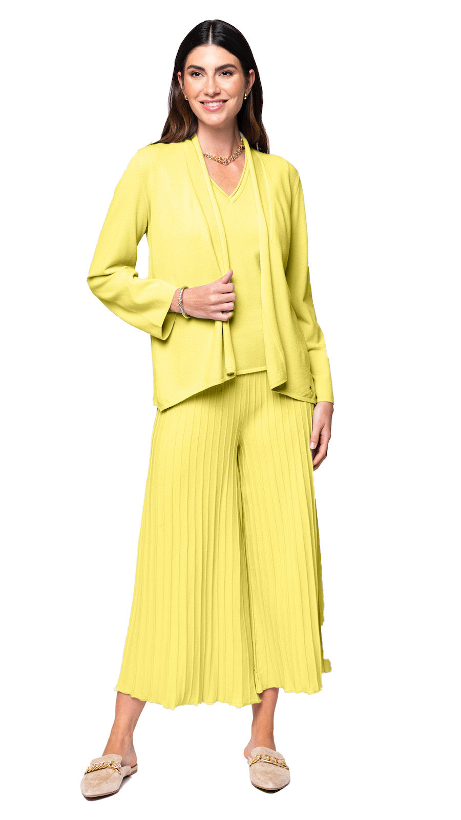Giuliana Plisse-Look Cropped Wide Leg Pants; Lemon - FINAL SALE