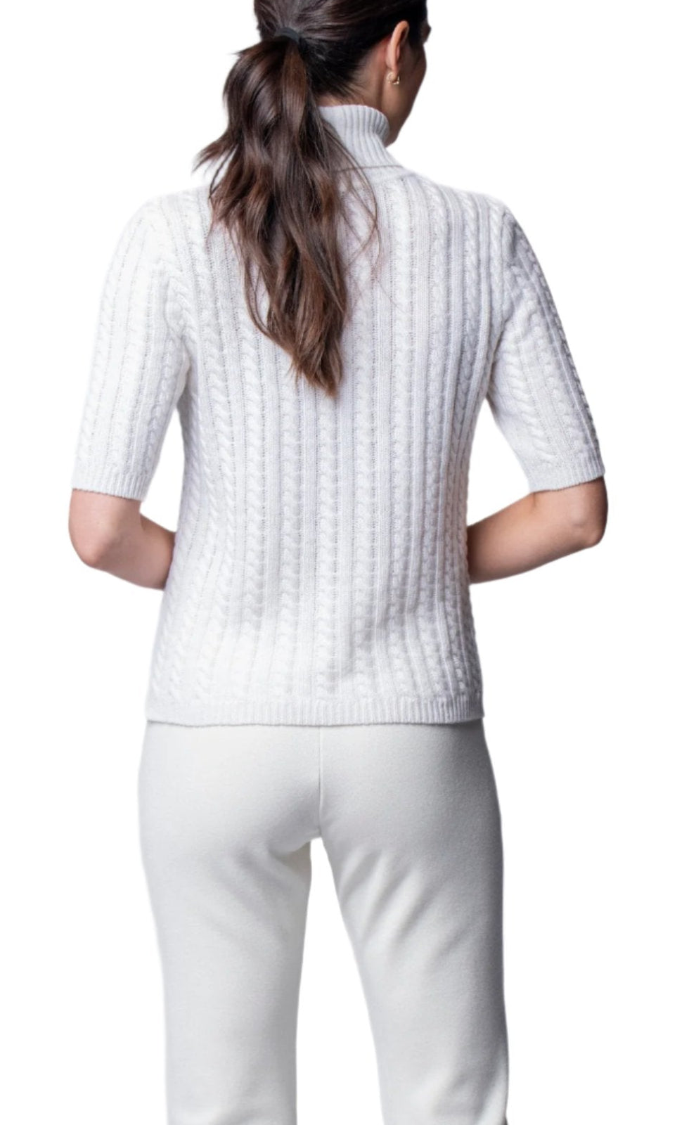 Lilly Short Sleeved Cable-Knit Turtleneck, Snow White