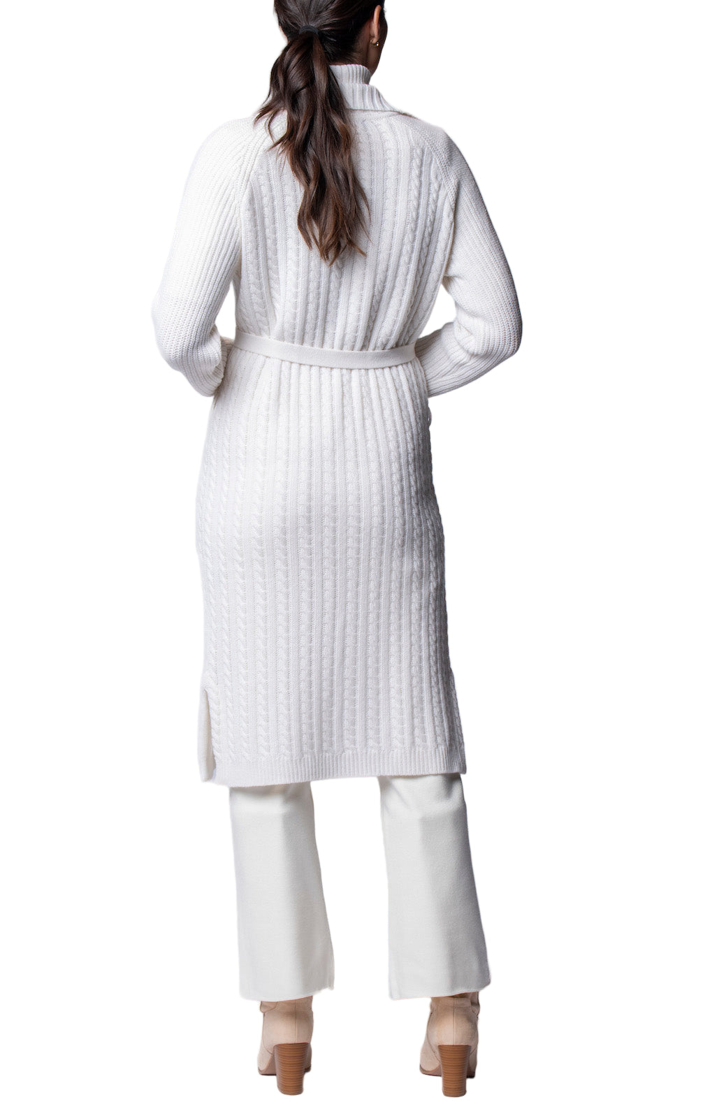 Layla Cable-Knit Belted Coat ; Snow White