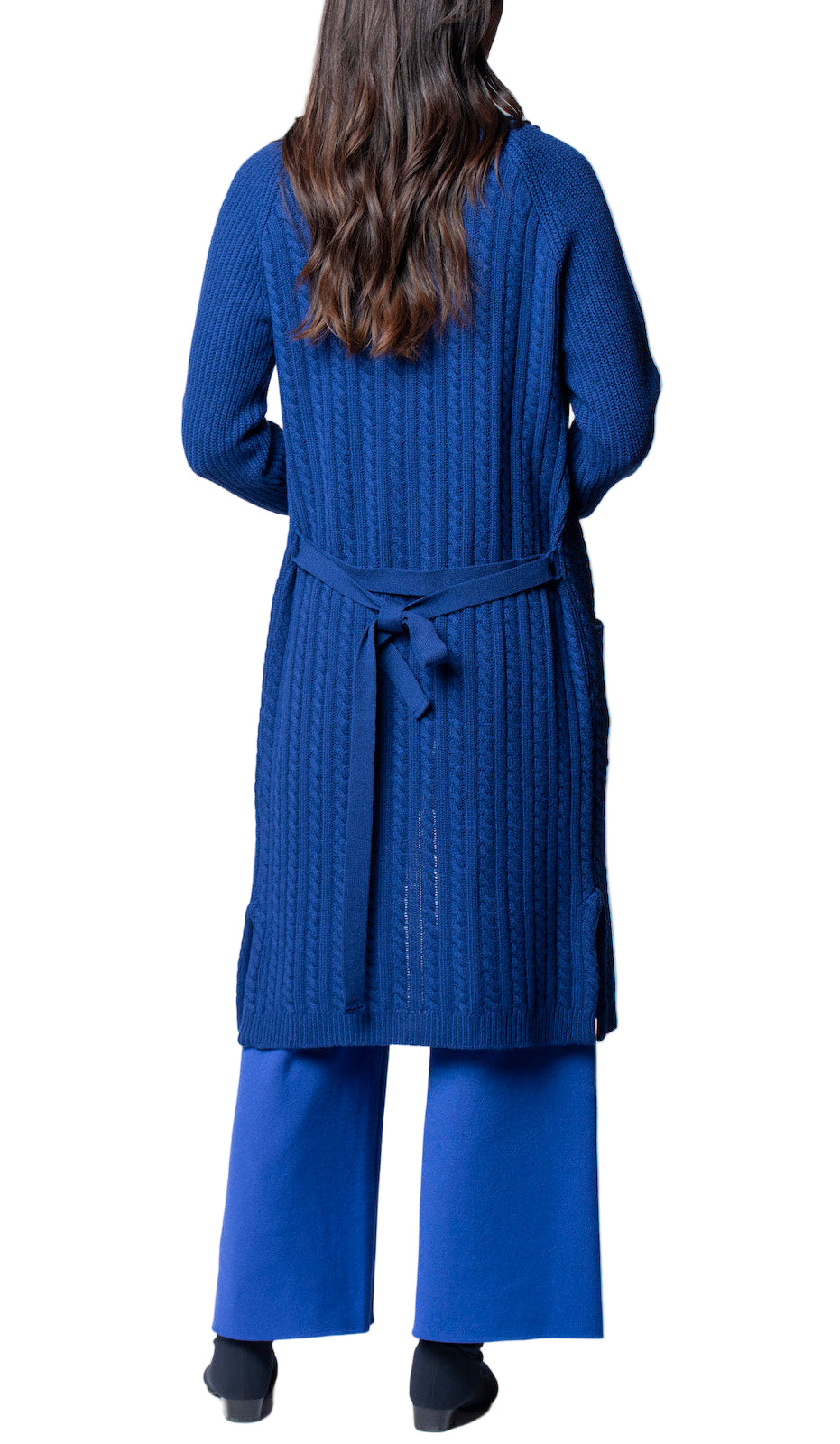 Layla Cable-Knit Belted Coat ; Dark Royal Blue
