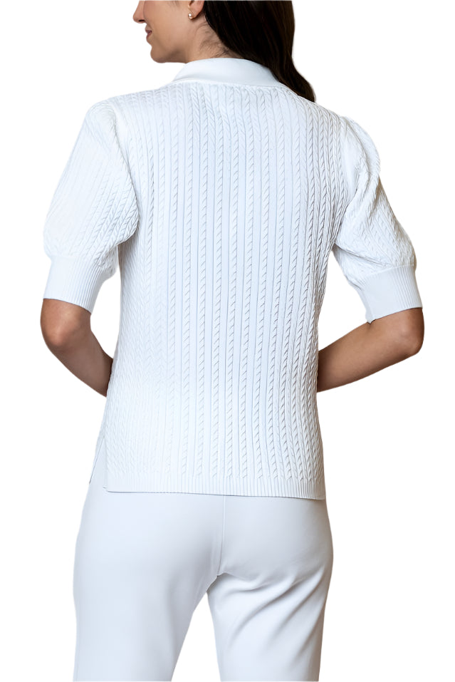 Holly Short Sleeved Crew-Neck Cable-Knit Top, White