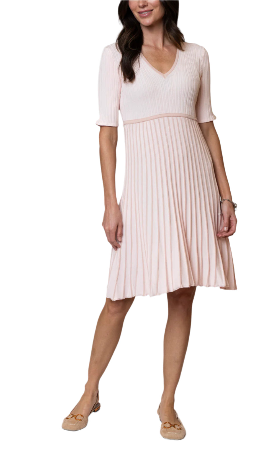 Lara Pleated Short Sleeved Dress / Rose Petal/Rose Dust XL