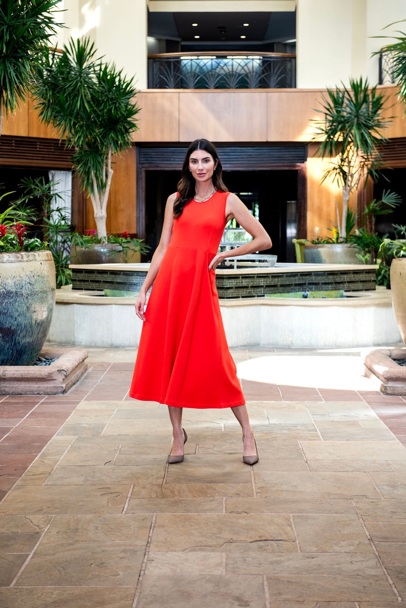 Mabel Maxi Sleeveless A-line Dress; Bright Orange