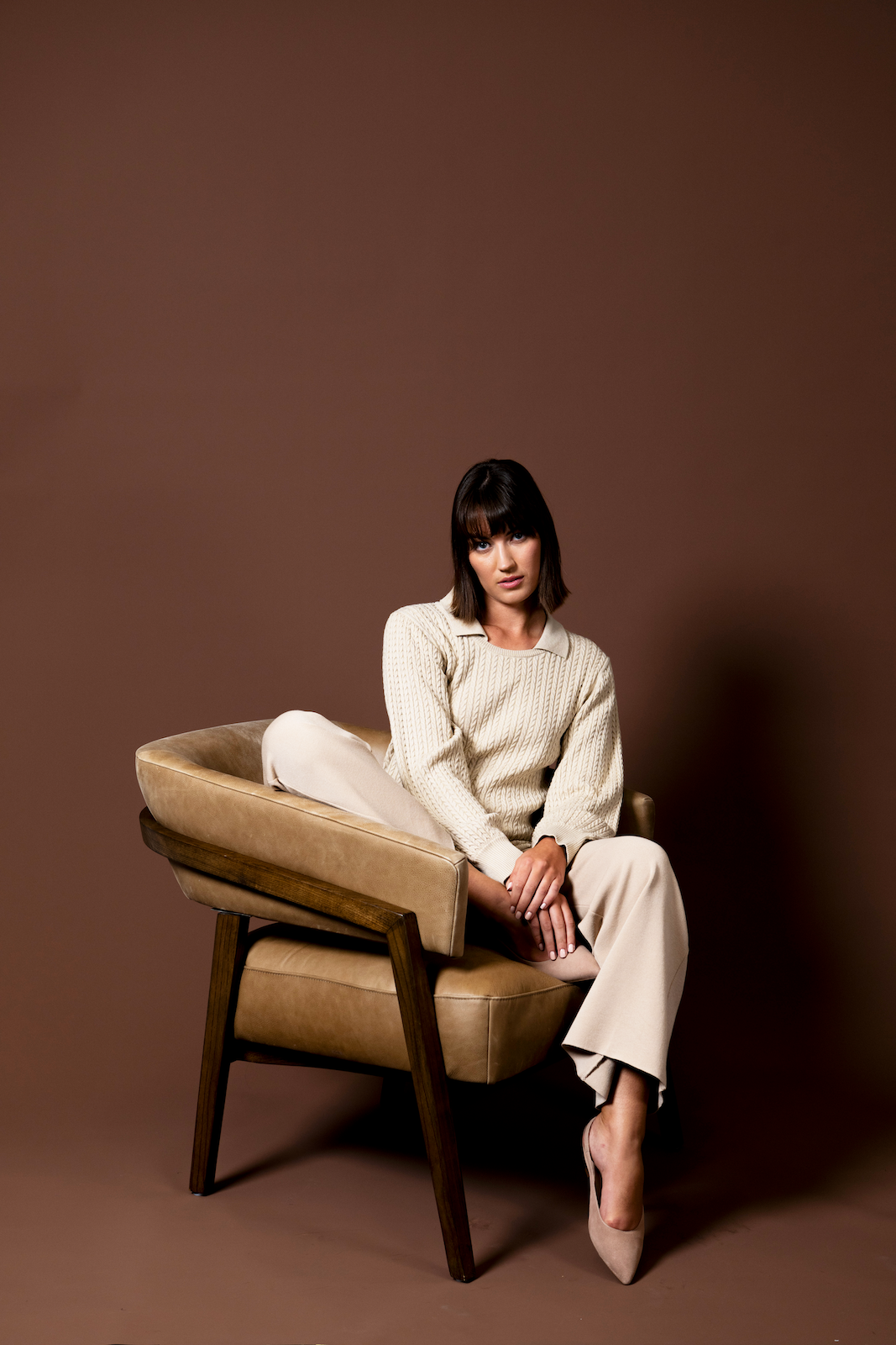 Barb Milano-Knit Wide Leg Pants; Warm Beige