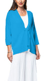 Malia Three-Quarter Sleeved Front-Tie Cardigan; Turquoise