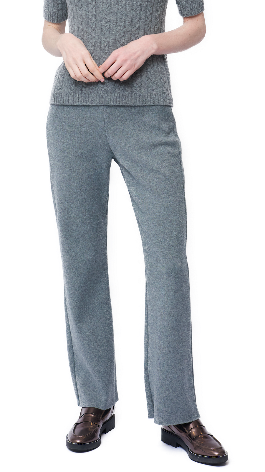 Monique Milano-Knit Boot Leg Pants; Gray