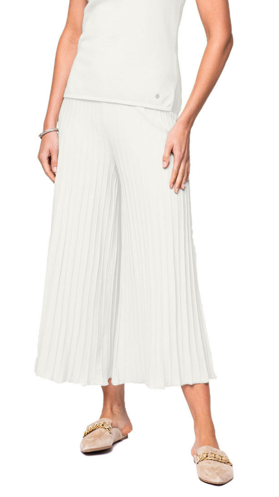 Giuliana Plisse-Look Cropped Wide Leg Pants; Winter White