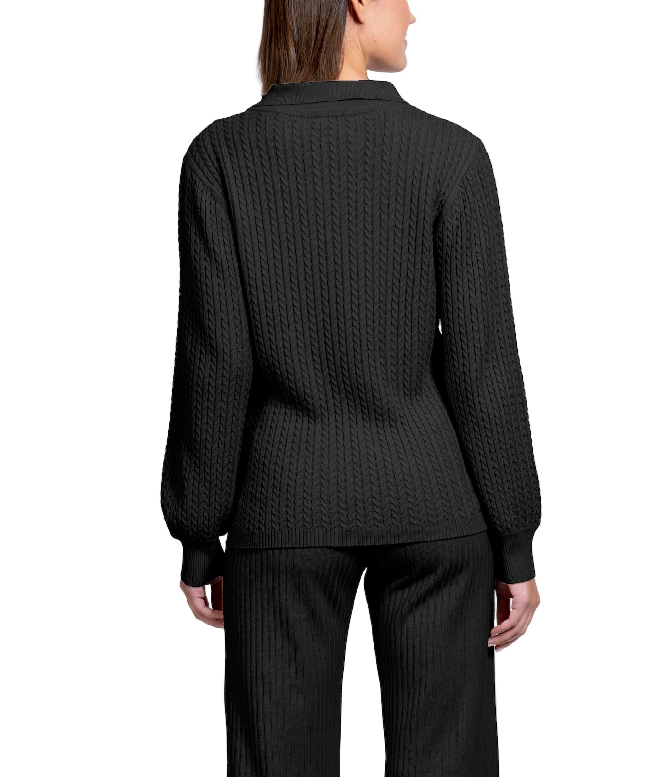 Hope Long Sleeved Crew-Neck Cable-Knit Top, Black