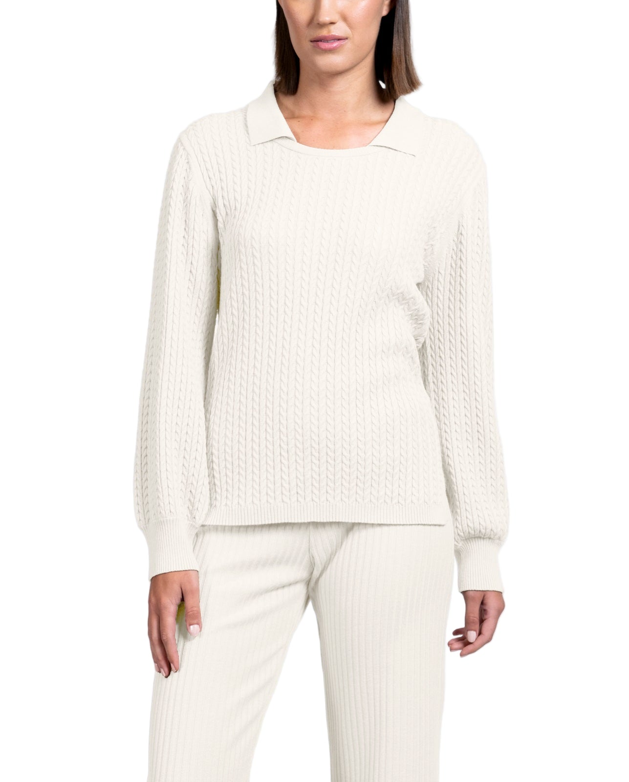 Hope Long Sleeved Crew-Neck Cable-Knit Top, Winter White