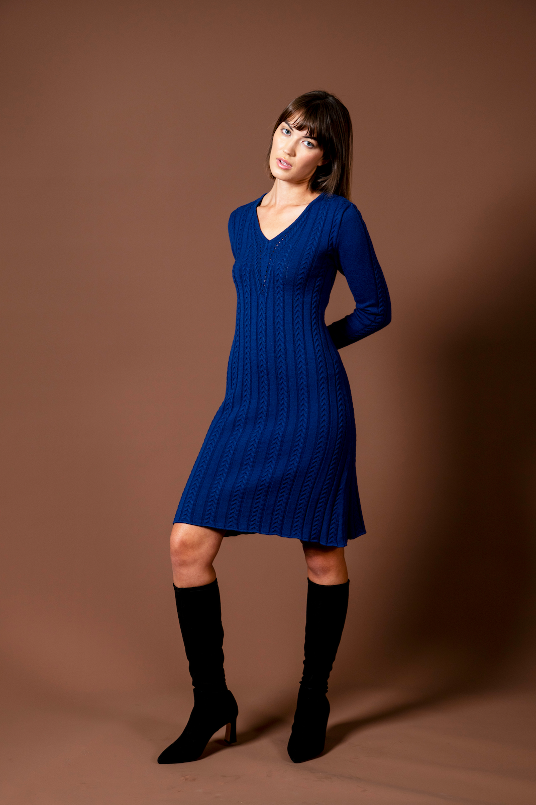 Shanna Cable Knit Sweater Dress, Navy