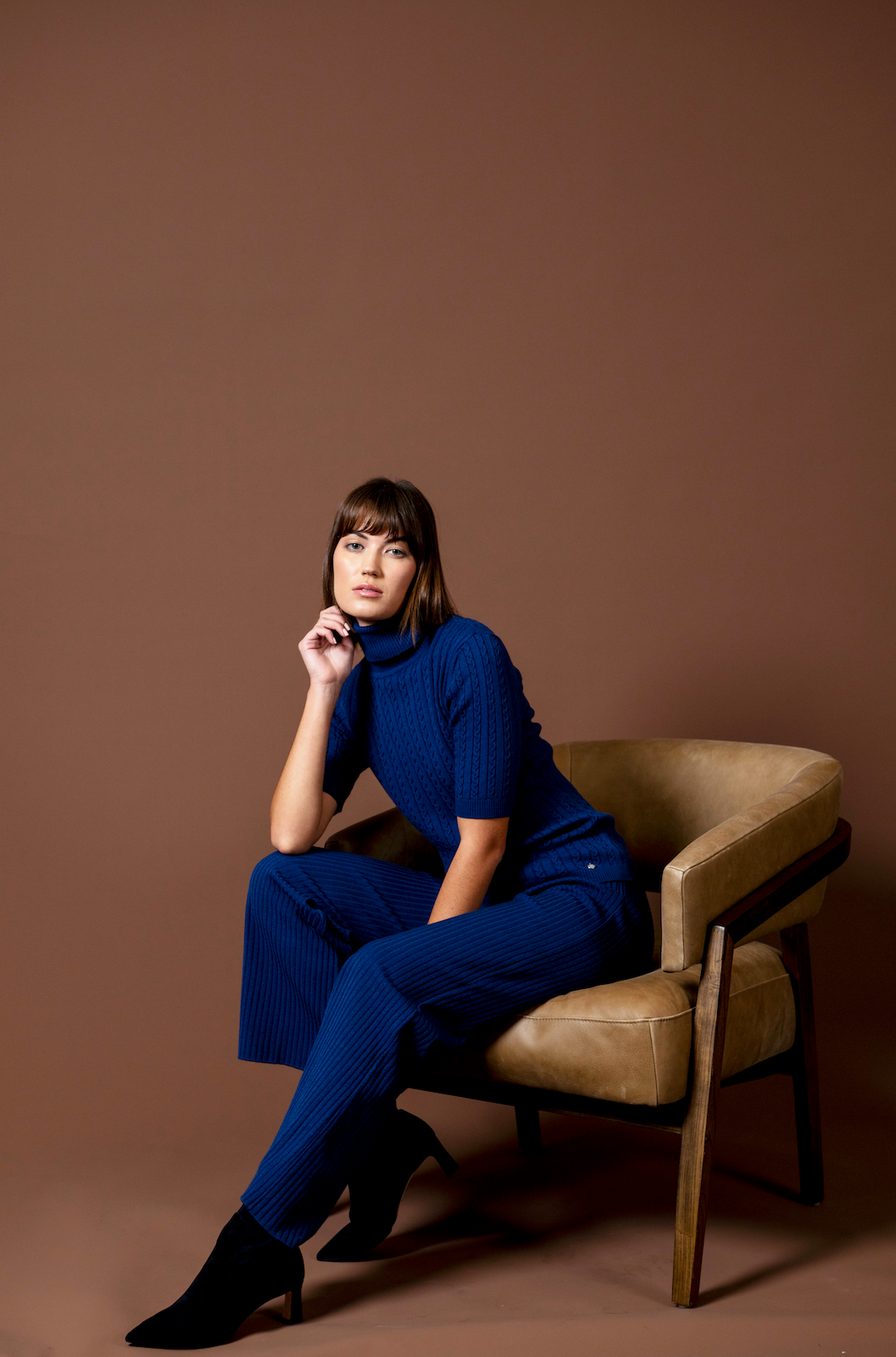 Camilla Rib-Knit Wide Leg Pants; Navy