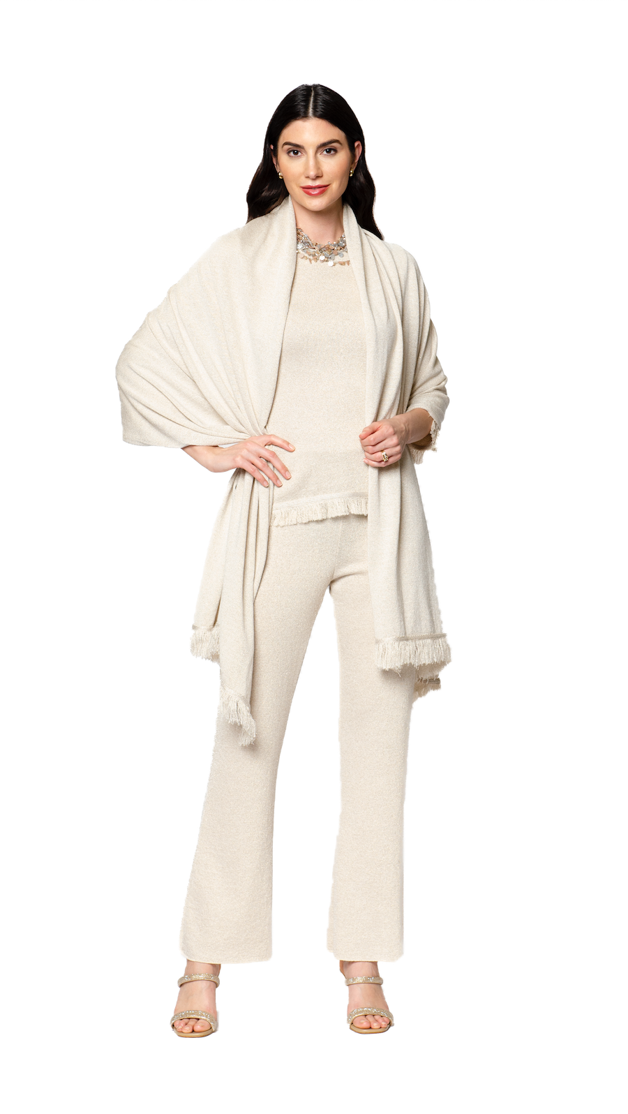 Trina Wide Leg Shimmery Pant; Gold Ecru (see full size image for true color)