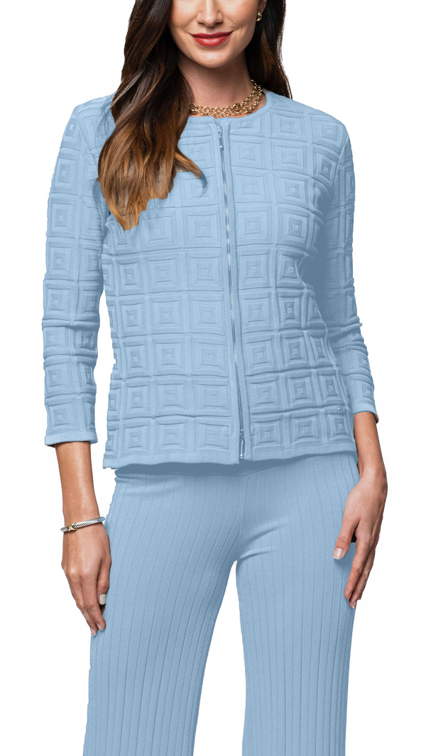 Zia Square-Detail Knit Jacket ; Sky Blue