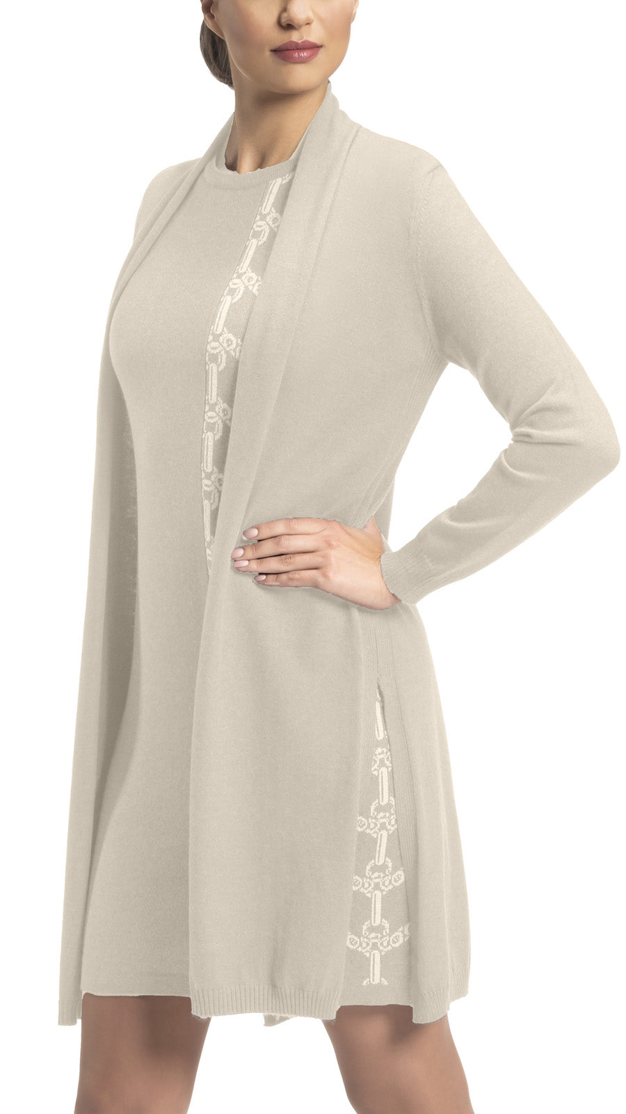 Tina long cardigan, Beige Melange
