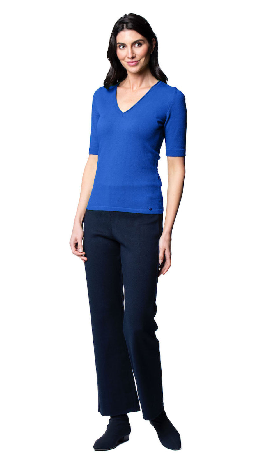 Veneta Short Sleeve V-Neck Top, Royal Blue