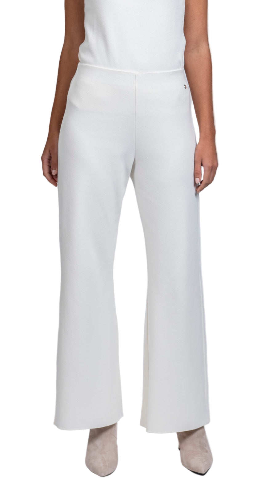 Barb Milano-Knit Wide Leg Pants; Winter White