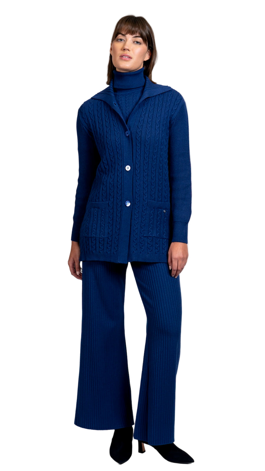 Shirley Mid-Length Cable-Knit Cardigan, Navy