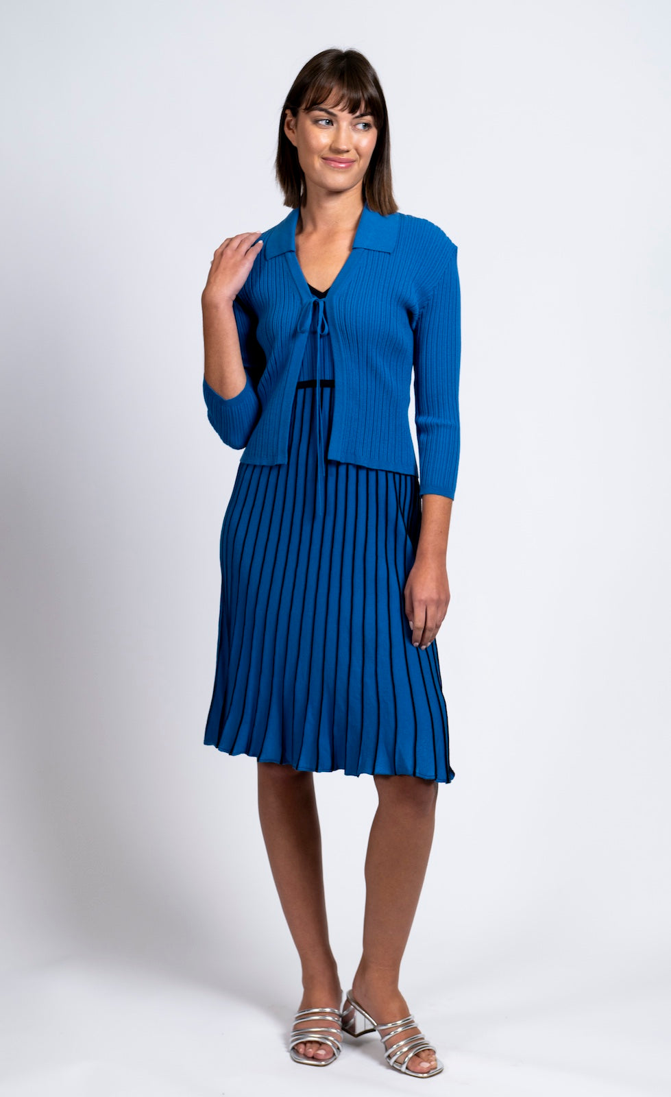 Lana Pleated Sleeveless Dress / Ocean Blue/Navy