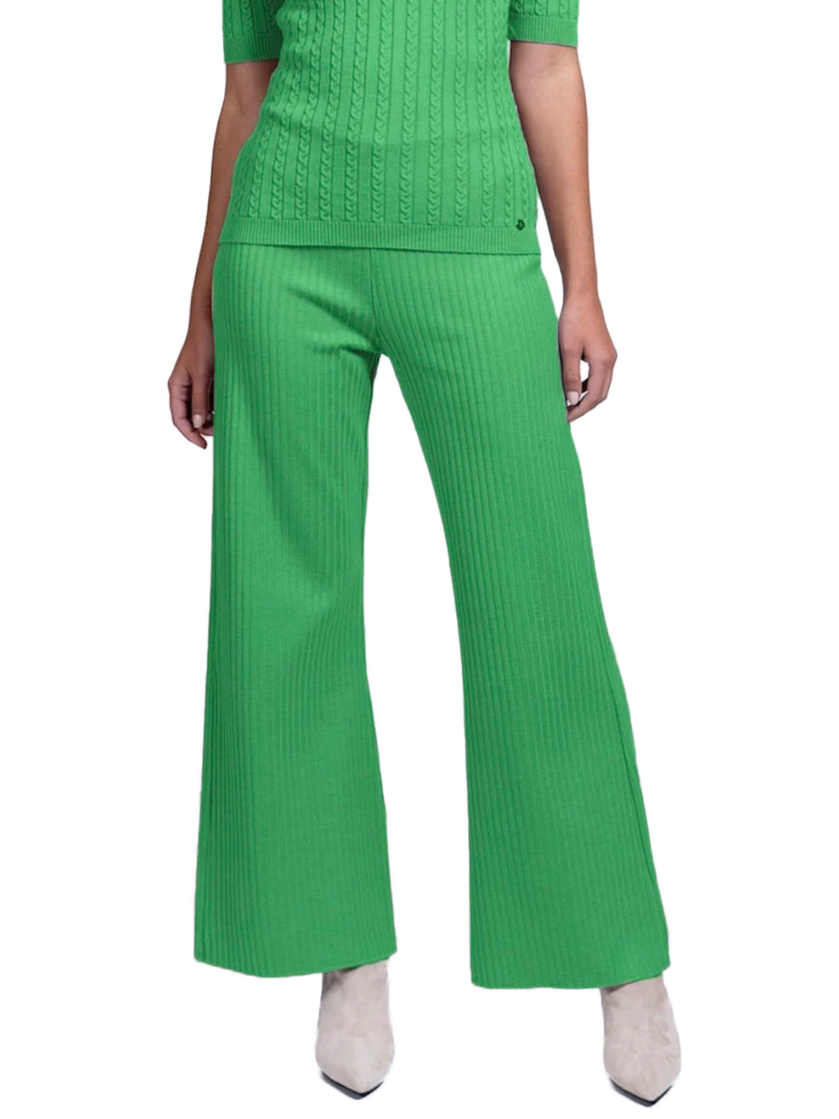 Camilla Rib-Knit Wide Leg Pants; Green