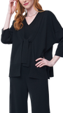 Malia Three-Quarter Sleeved Front-Tie Cardigan; Black