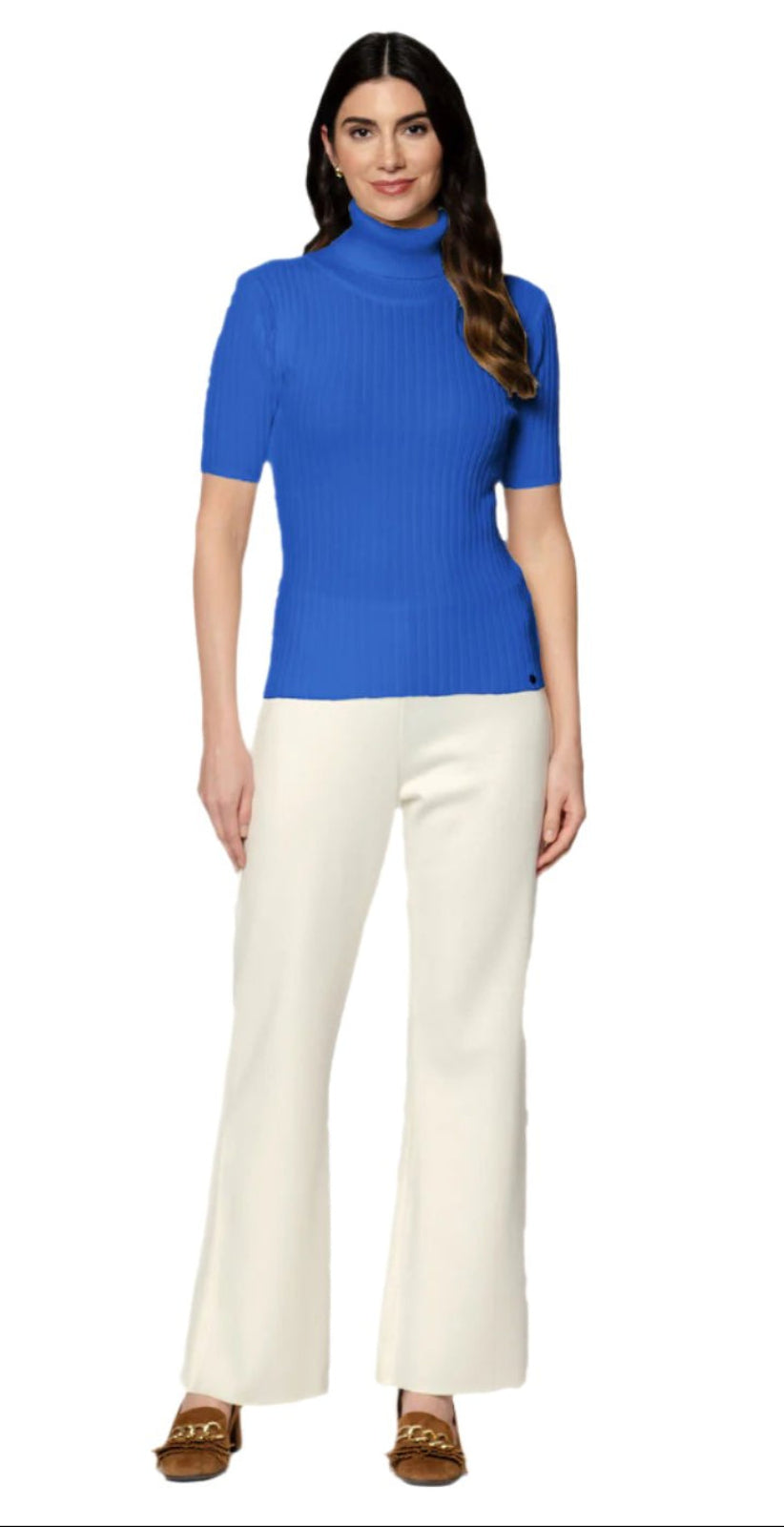 Tory Short Sleeved Rib-Knit Turtleneck, Royal Blue