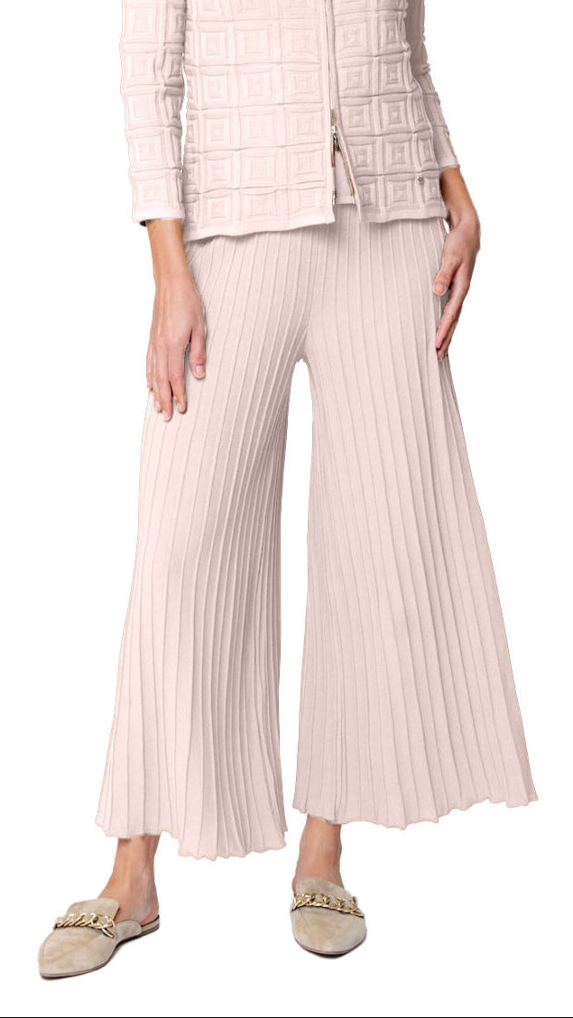 Giuliana Plisse-Look Cropped Wide Leg Pants, Rose Petal