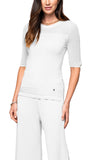 Bella Short Sleeved Top with See-Through Detail on Shoulders and Sleeves; White / Silver White