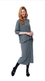 Lexi RIb-Knit Midi Wrap Skirt; Gray