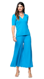 Giuliana Plisse-Look Cropped Wide Leg Pants; Turquoise
