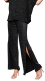 Thalia Wide Leg Shimmery Pant with a Slit; Black Shimmer