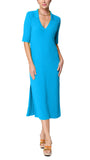 Gillian Rib Knit Midi Polo Dress; Turquoise