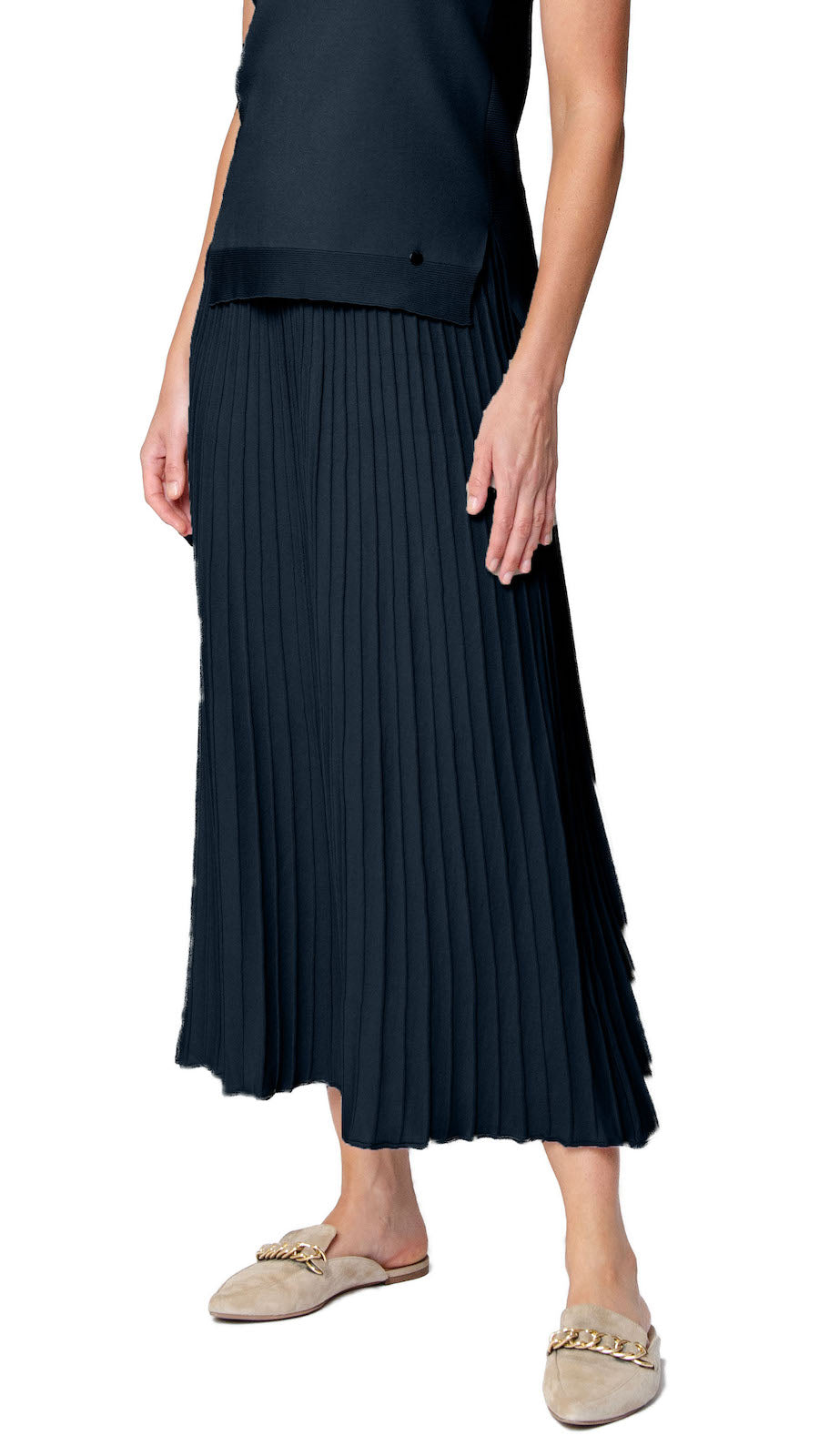 Geraldina Pleated-Knit Maxi Skirt; Dark Navy