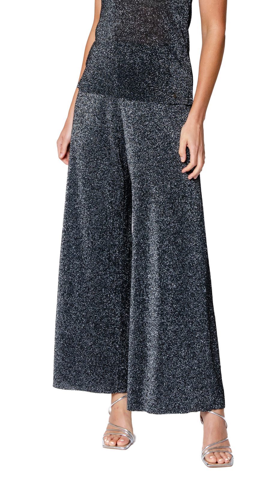 Paola Wide Leg Shimmery Pant; Silver Black