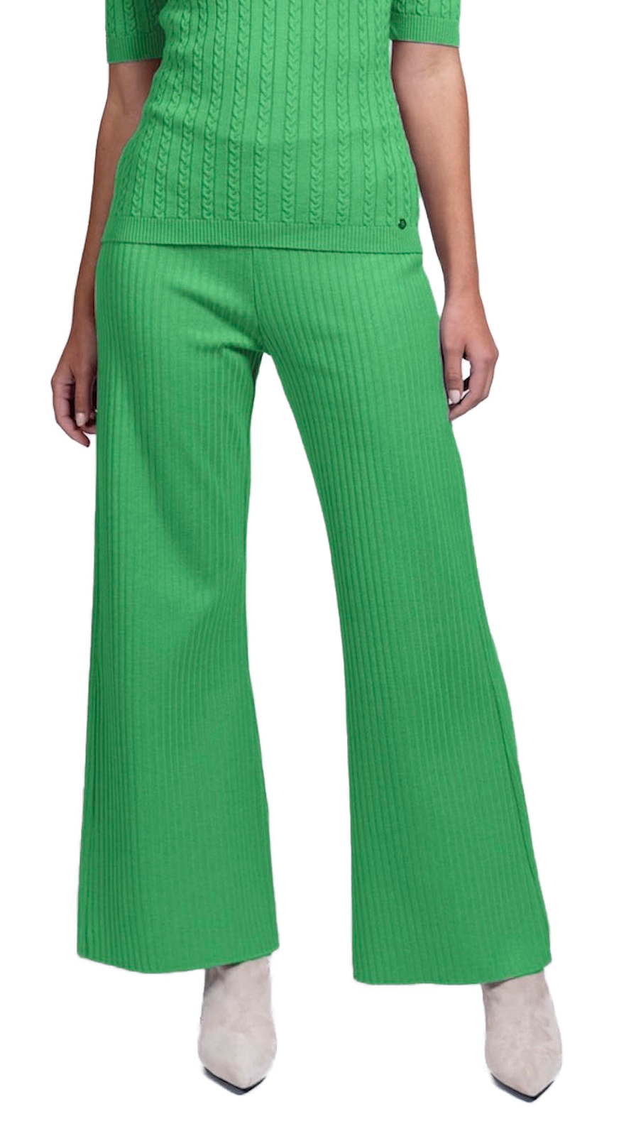 Camilla Rib-Knit Wide Leg Pants; Green