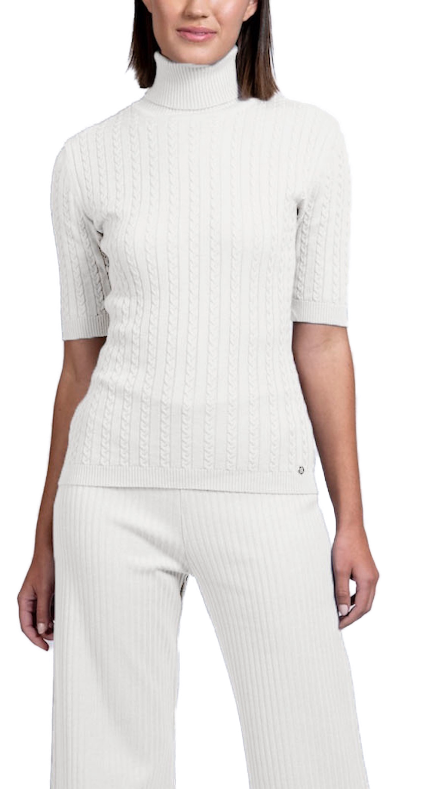 Sherri Short Sleeved Cable-Knit Turtleneck, Winter White