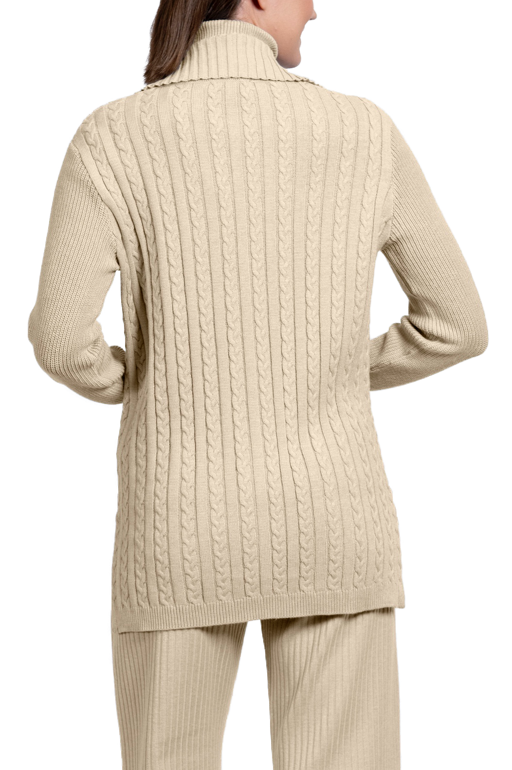 Shirley Mid-Length Cable-Knit Cardigan, Beige Melange