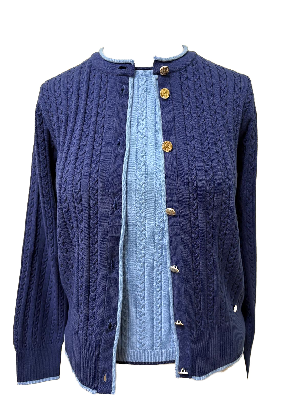 Kristin Cable-Knit Cardigan, Navy / Sky Blue