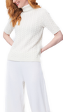 Lea Short Sleeved Cable-Knit Turtleneck, Winter White