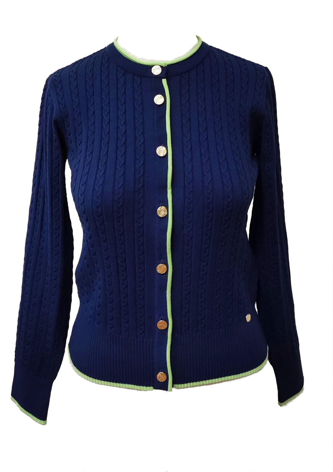 Kristin Cable-Knit Cardigan, Navy / Lime