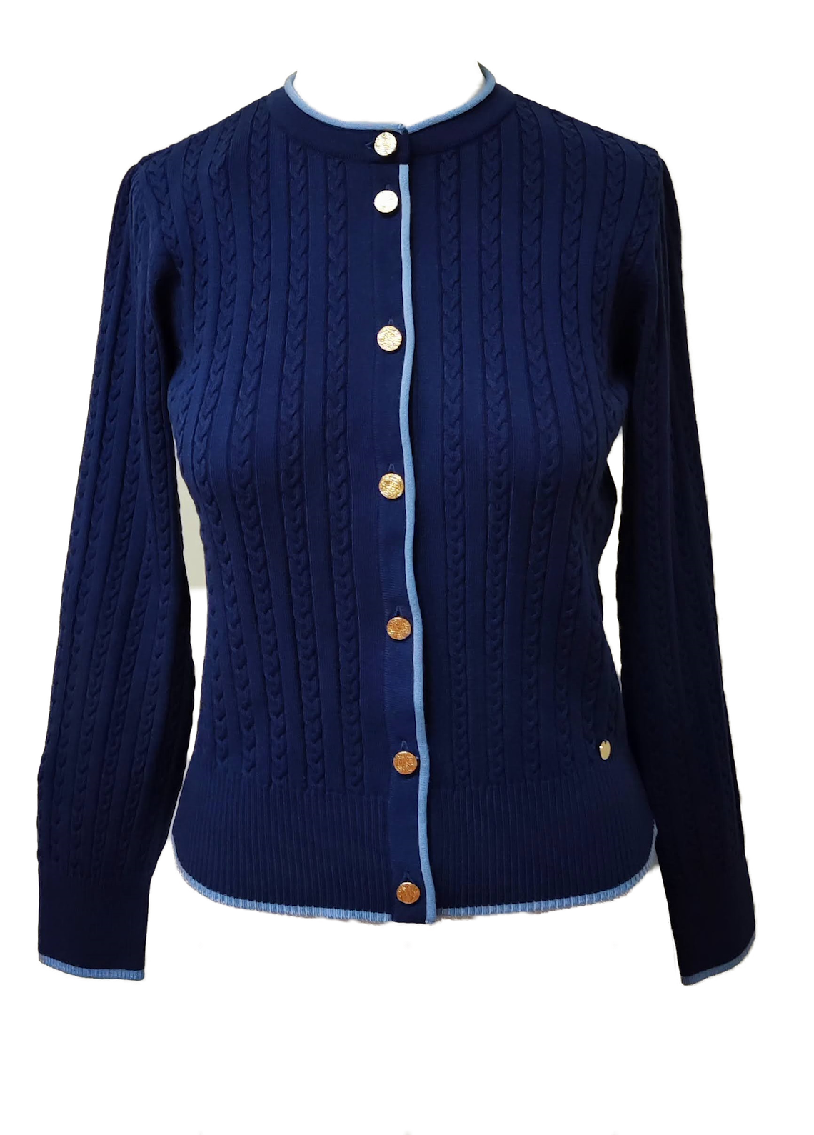 Kristin Cable-Knit Cardigan, Navy / Sky Blue