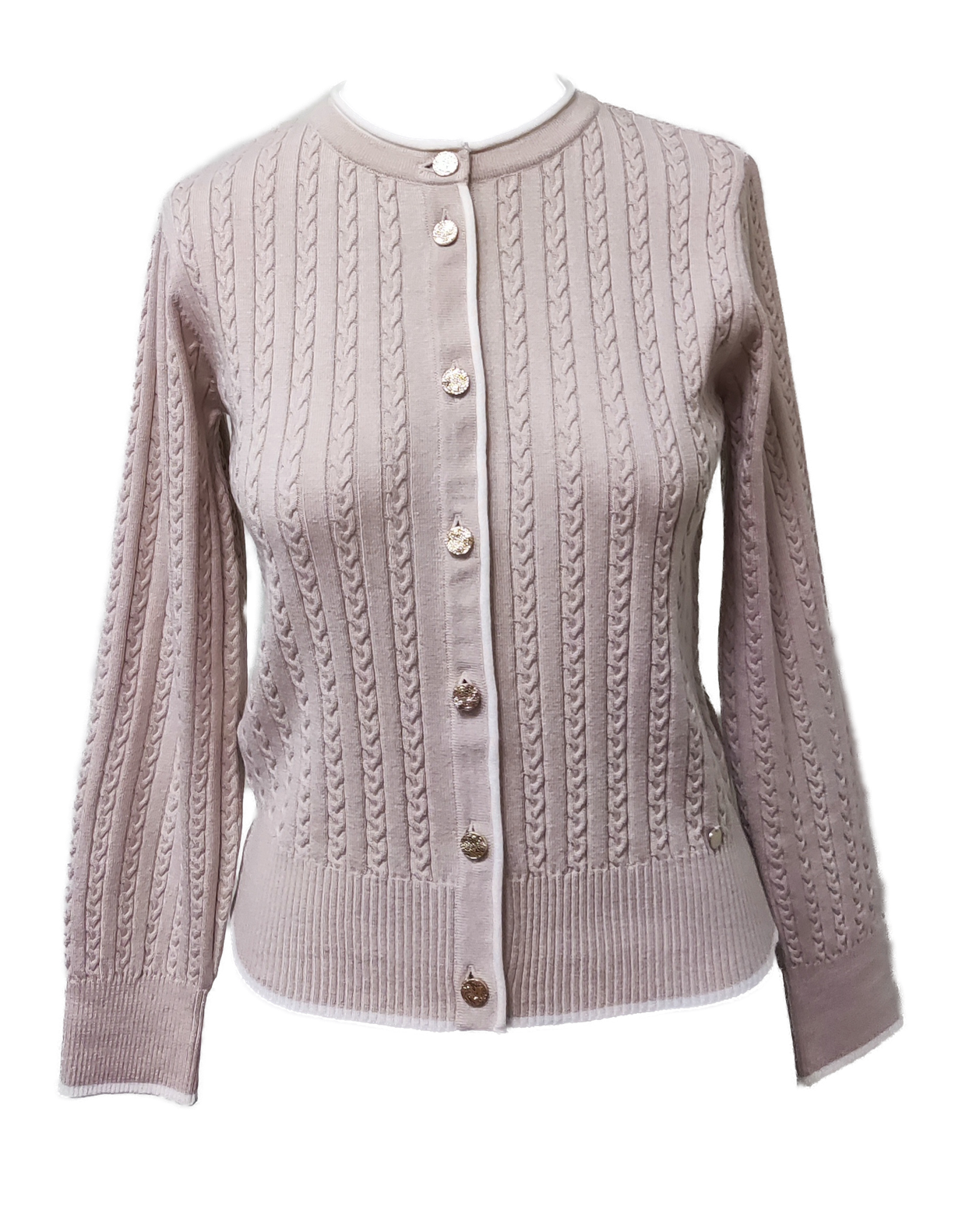 Kristin Cable-Knit Cardigan, Beige Melange / Winter White