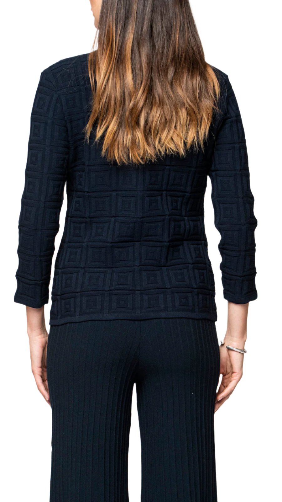 Zia Square-Detail Knit Jacket; Dark Navy (L and XL ships on 4/30)